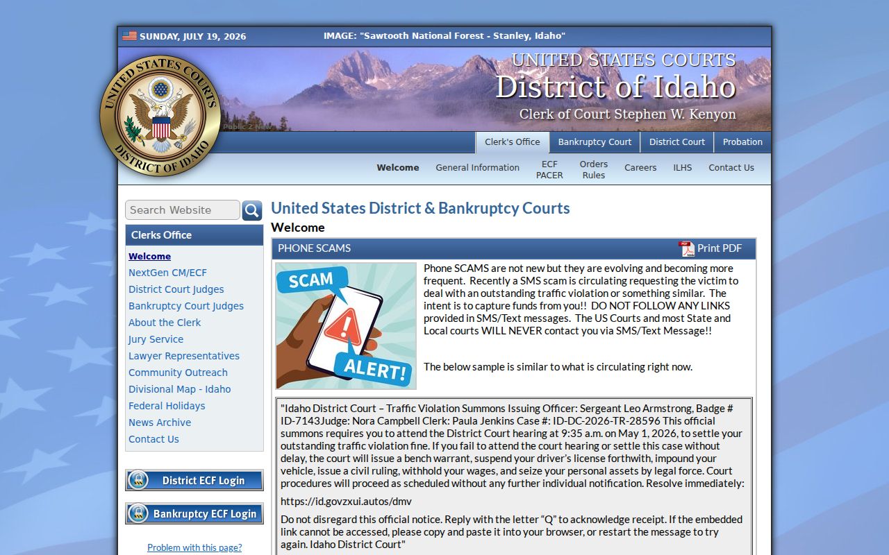 Hayden criminal records U.S. District Court Idaho