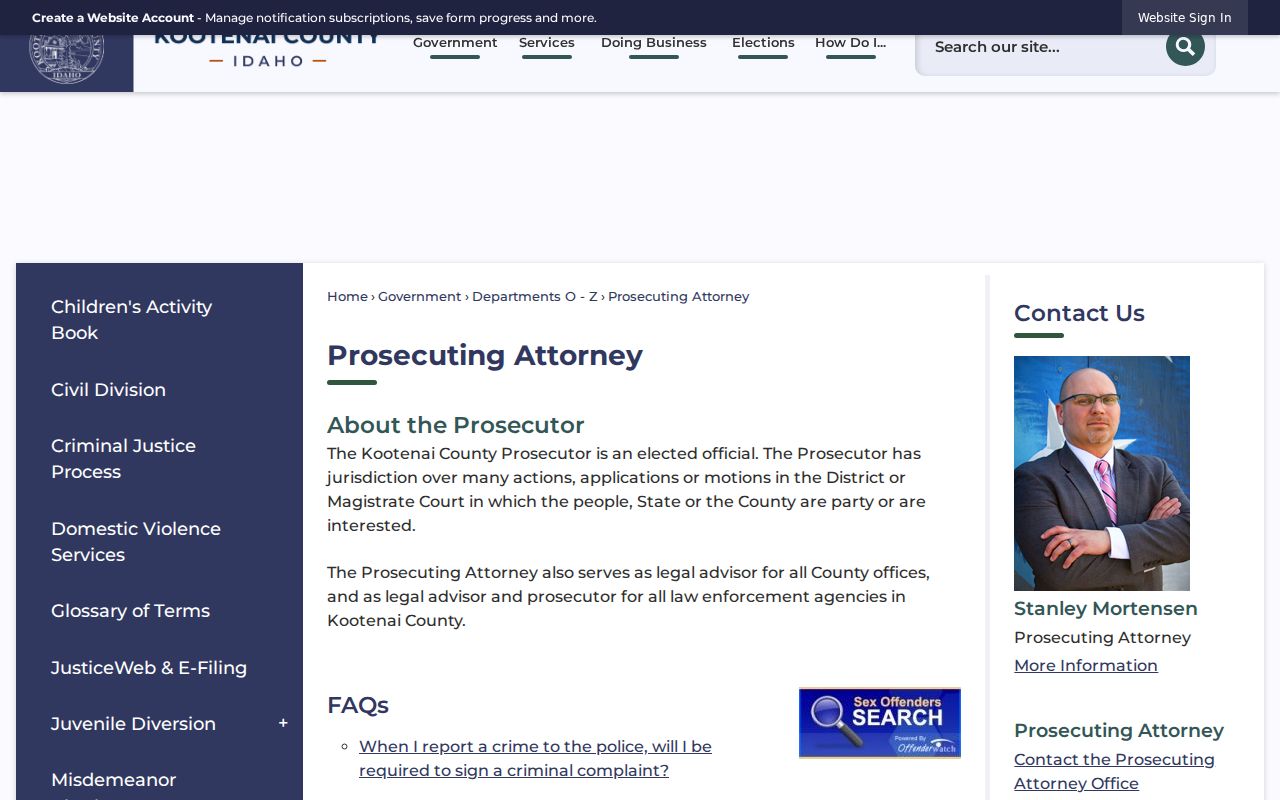 Kootenai County Prosecuting Attorney authority page