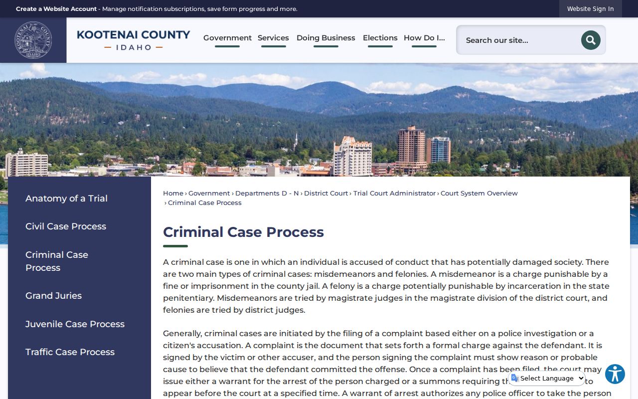 Kootenai County official criminal case process