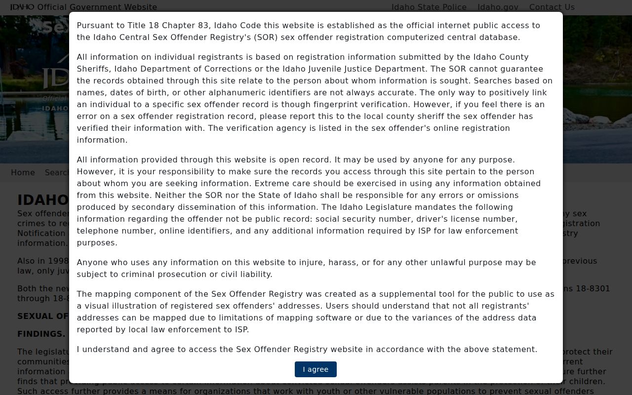 Kootenai County criminal history Idaho sex offender registry notice