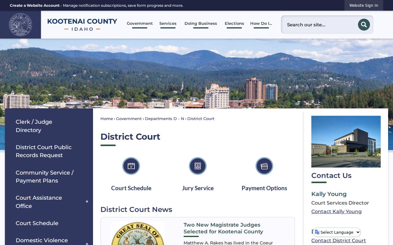 Kootenai County criminal history District Court records counter