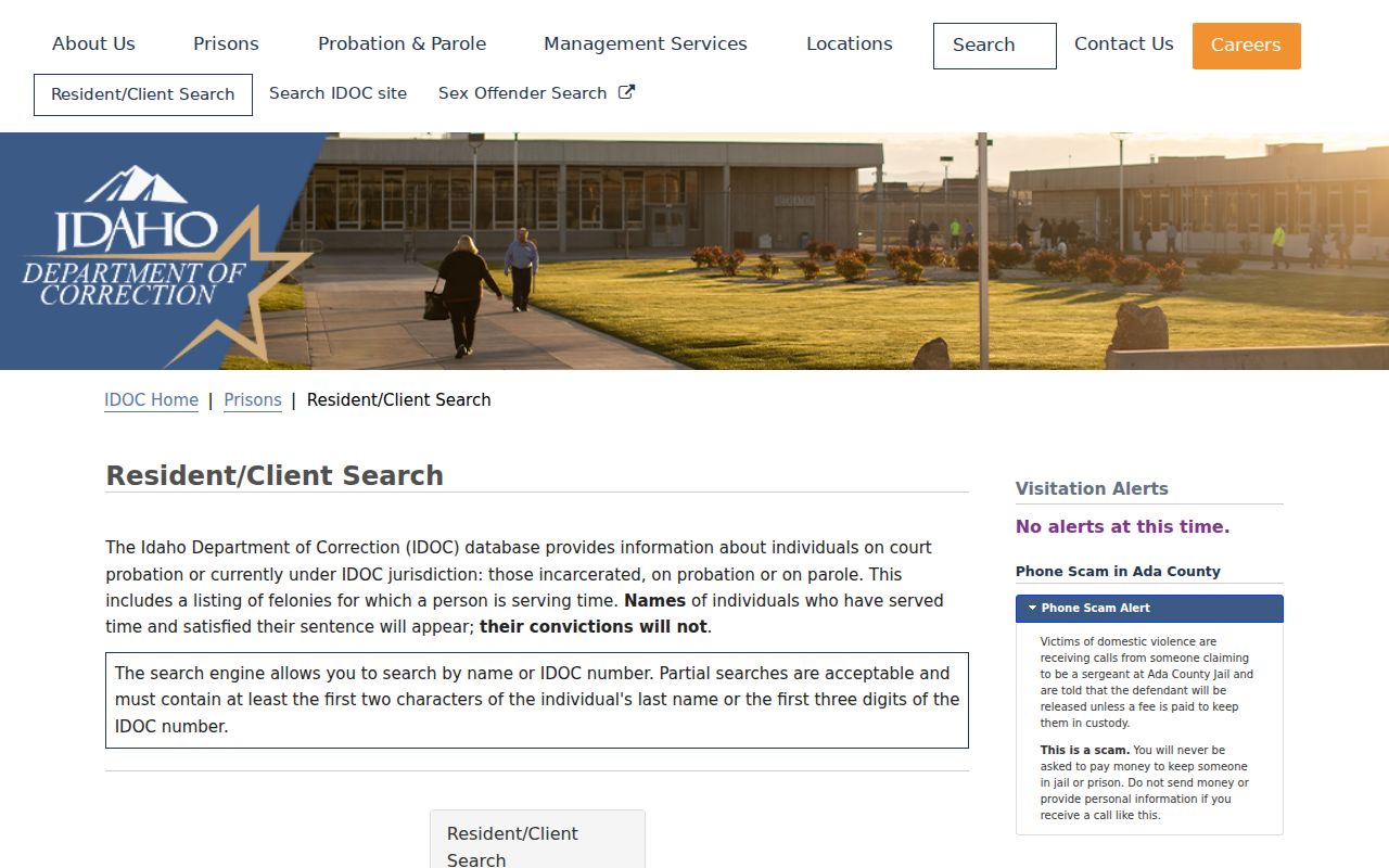 Kootenai County criminal history IDOC resident and client lookup