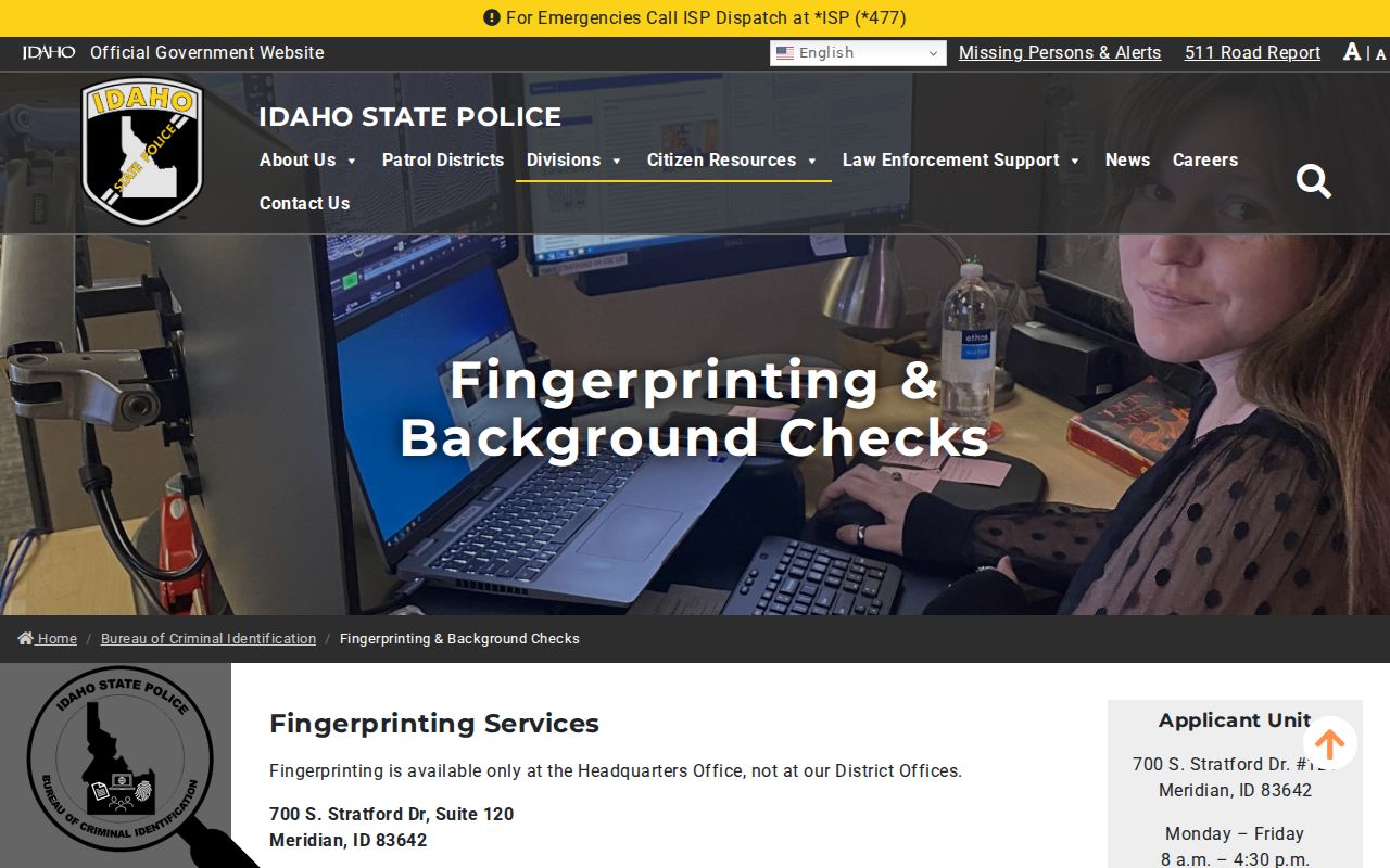 Kootenai County criminal history Idaho BCI fingerprint check instructions